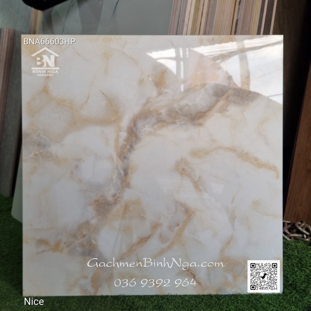 Gạch lát nền 60x60 nice bóng kính vân vàng ngọc thạch