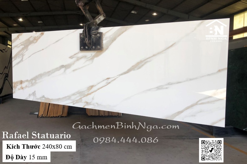 Đá granite nhân tạo Rafael statuario 80x240 màu trắng vân xám