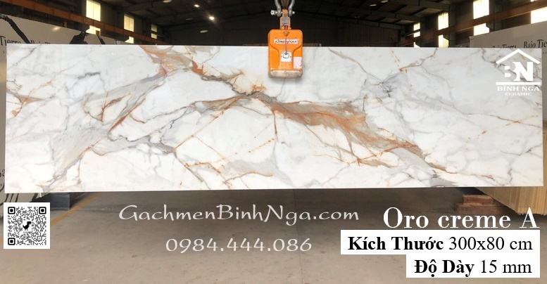 Đá granite nhân tạo Ấn độ vân đối xứng Oro creme A 300x80 bóng cao cấp