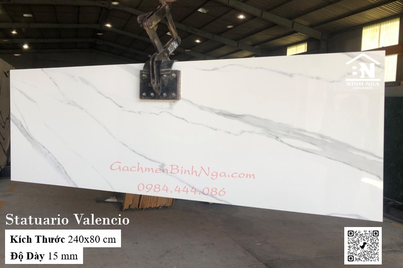 Gạch granite ốp lát Statuario valencio 80x240 màu trắng vân khói Ấn độ