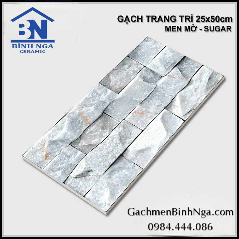 Gạch 25x50 dán tường trang trí vân đá 3D mới lạ