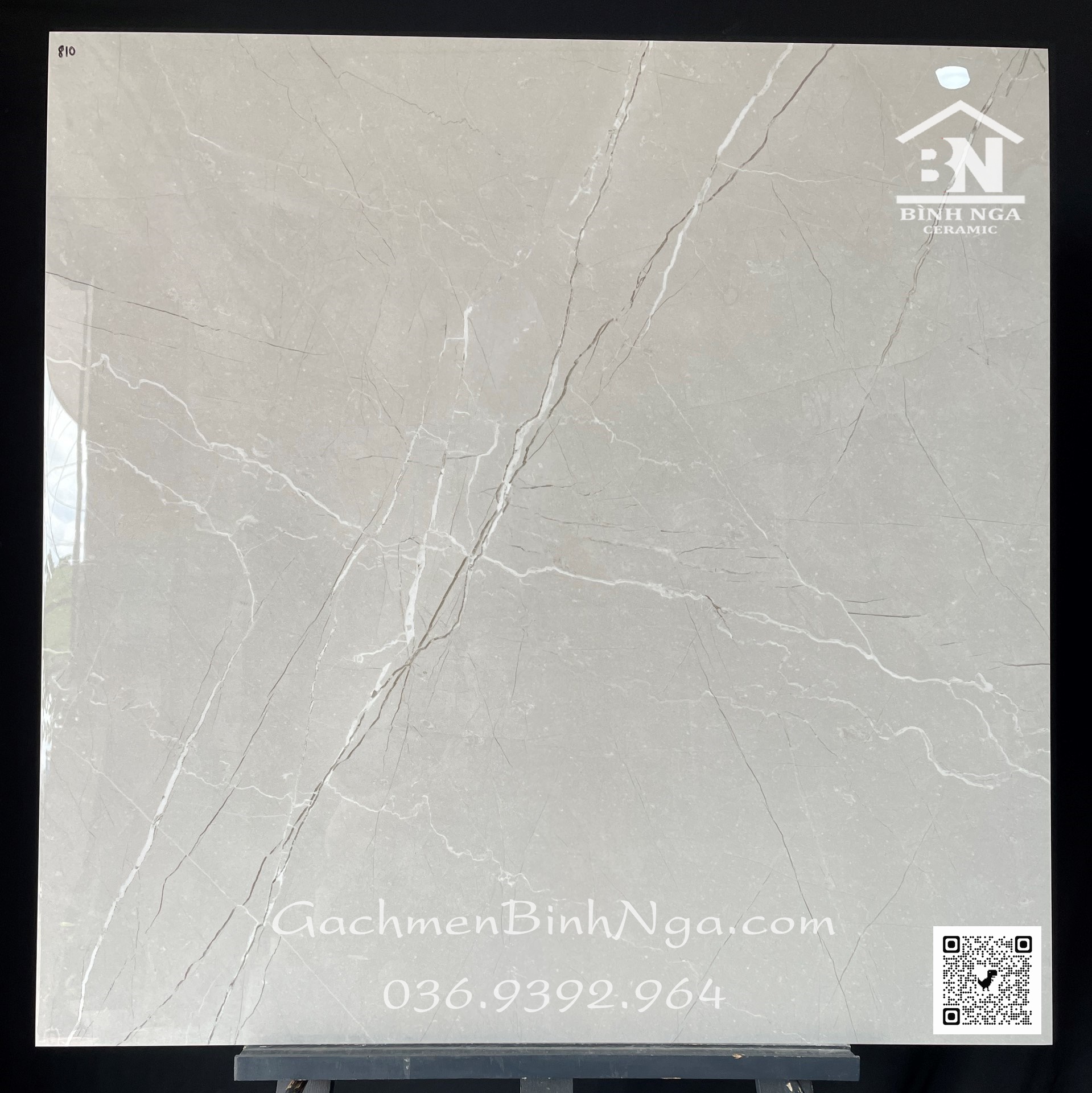 Gạch lát nền 80x80 bóng kính cao cấp màu xám vân marble trắng
