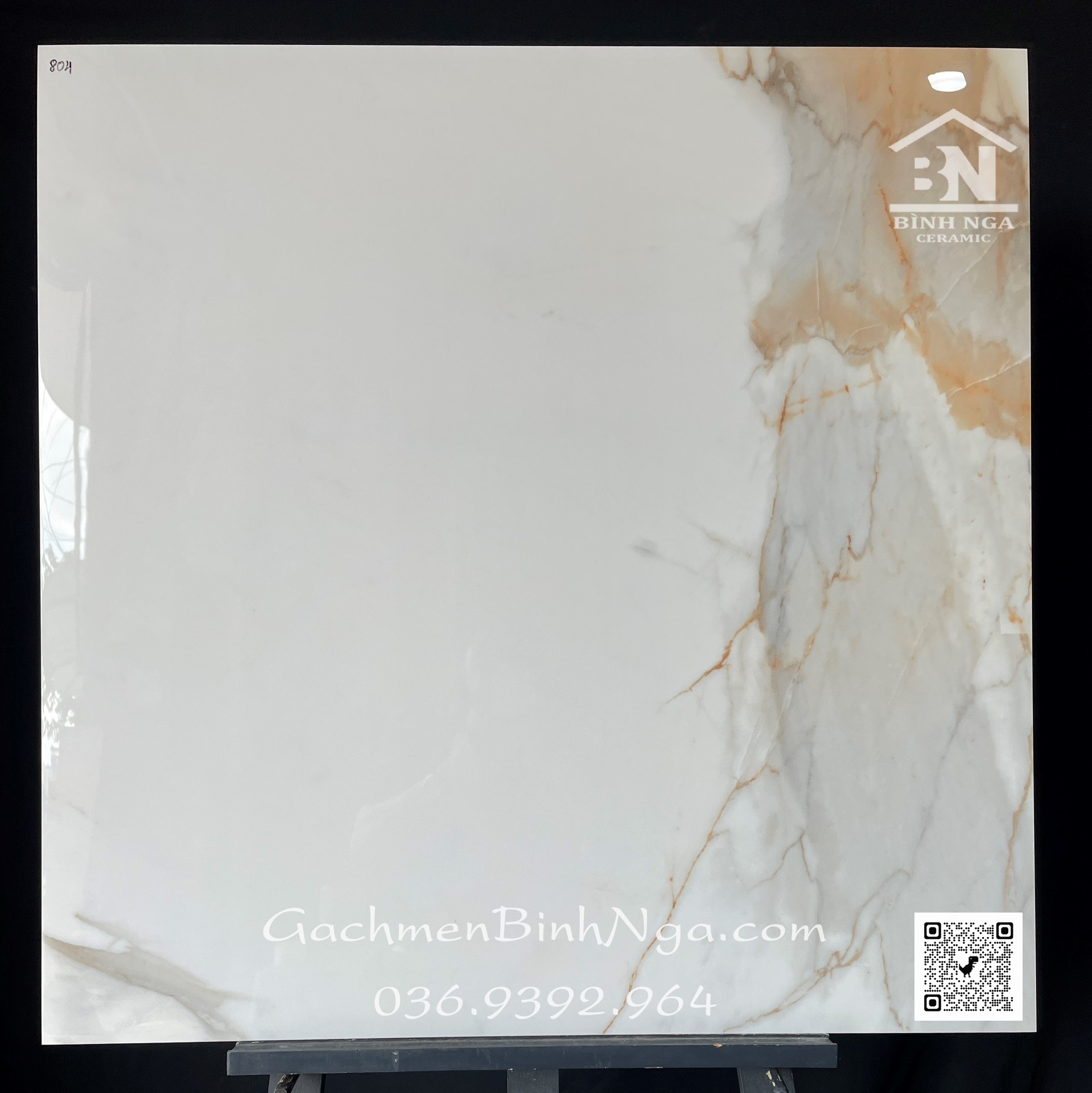Gạch lát nền 80x80 cao cấp bóng kính màu trắng vân vàng marble nhập khẩu