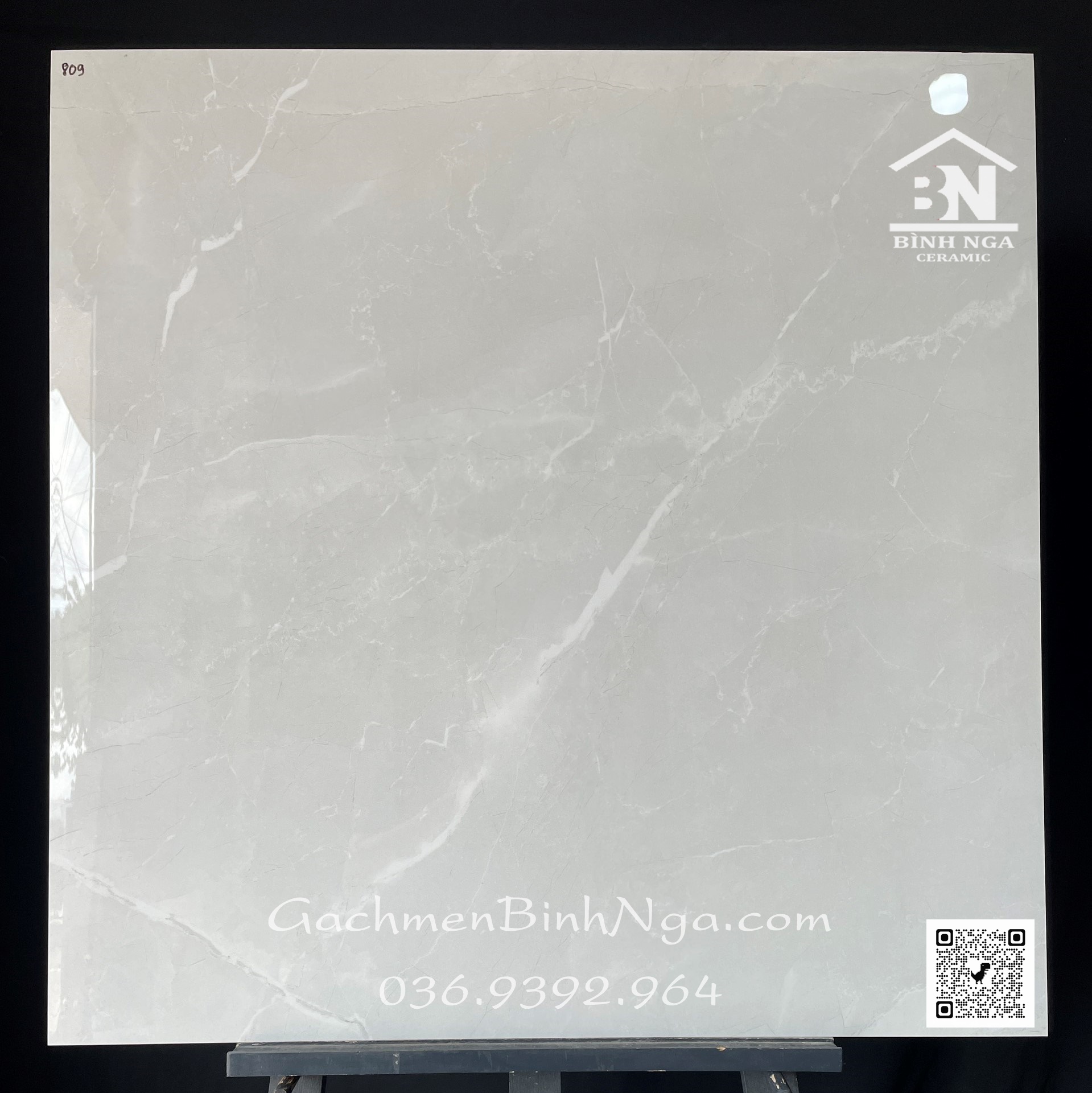 Gạch lát nền bóng kính màu xám sáng vân đá 80x80 nhập khẩu
