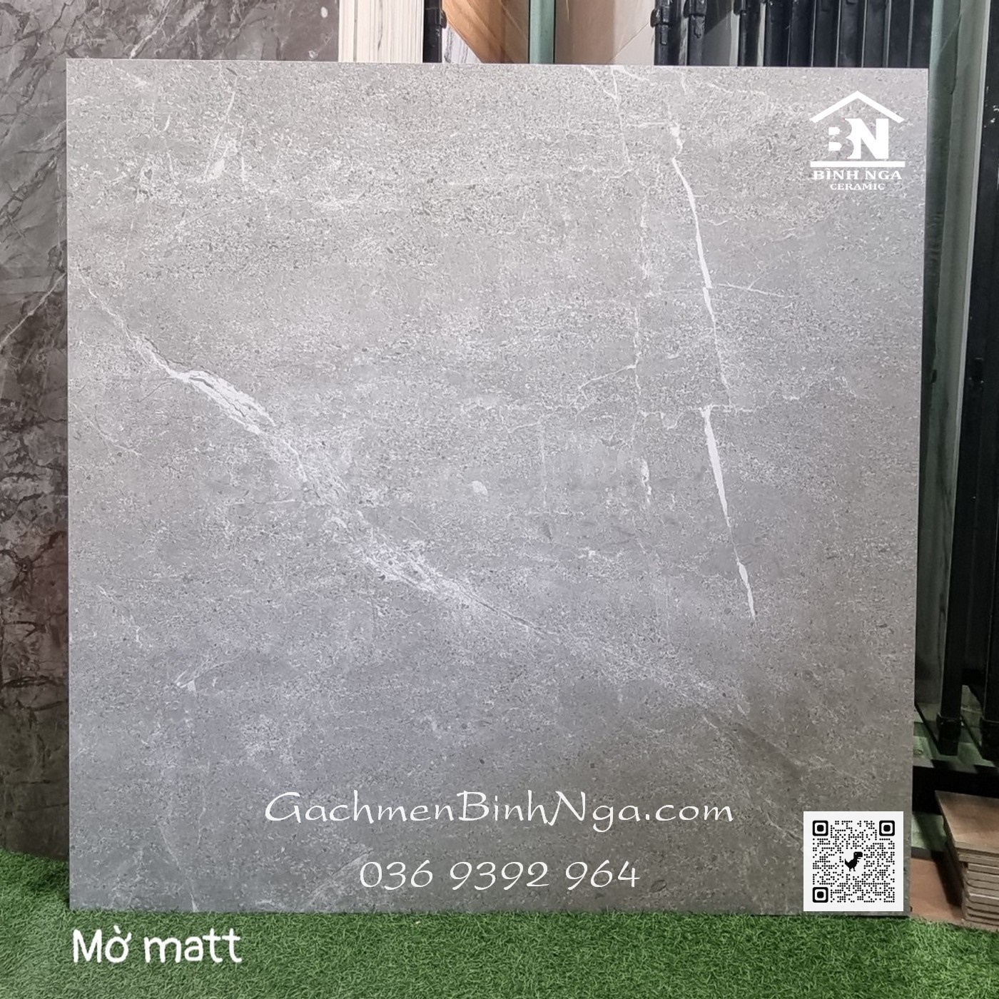 Gạch 1m2x1m2 xám lông chuột bề mặt nhám vân đá trắng nhập khẩu
