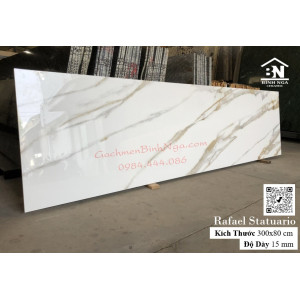 Đá granite nung kết Rafael Statuario 300x80 tông màu trắng vân xám