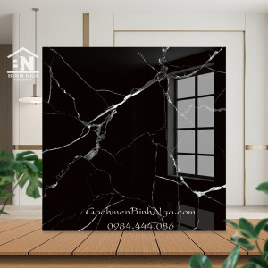 Gạch Vân Đá Tia Sét Đen 60x60 Bóng Kính
