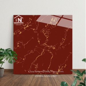 Gạch Vân Đá Đỏ Vân Vàng 60x60 Bóng Kính