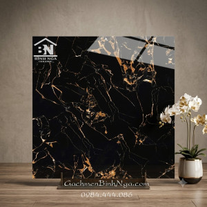 Gạch Dán Mặt Tiền 60x60 Vân Đá Cẩm Thạch Đen Vàng