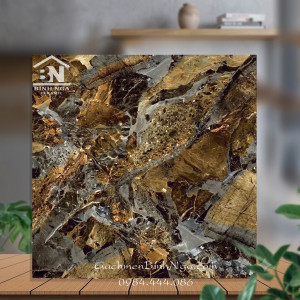 Gạch Bóng Kiếng 60x60 Vân Đá Hổ Phách Đen Vàng