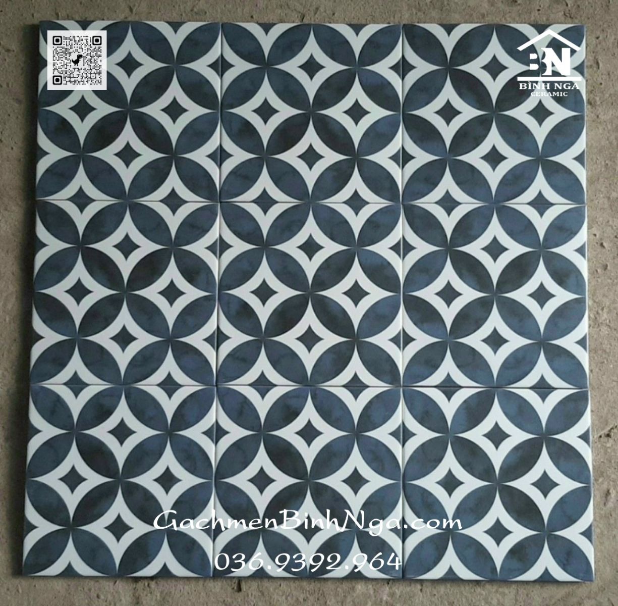 Gạch 20x20 hoa văn đồng xu đen trắng