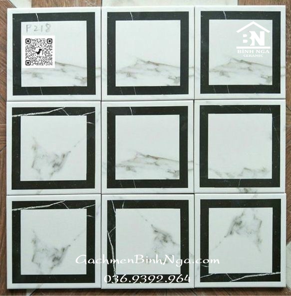 Gạch lát nền hoa văn cổ 20x20 trắng viền đen