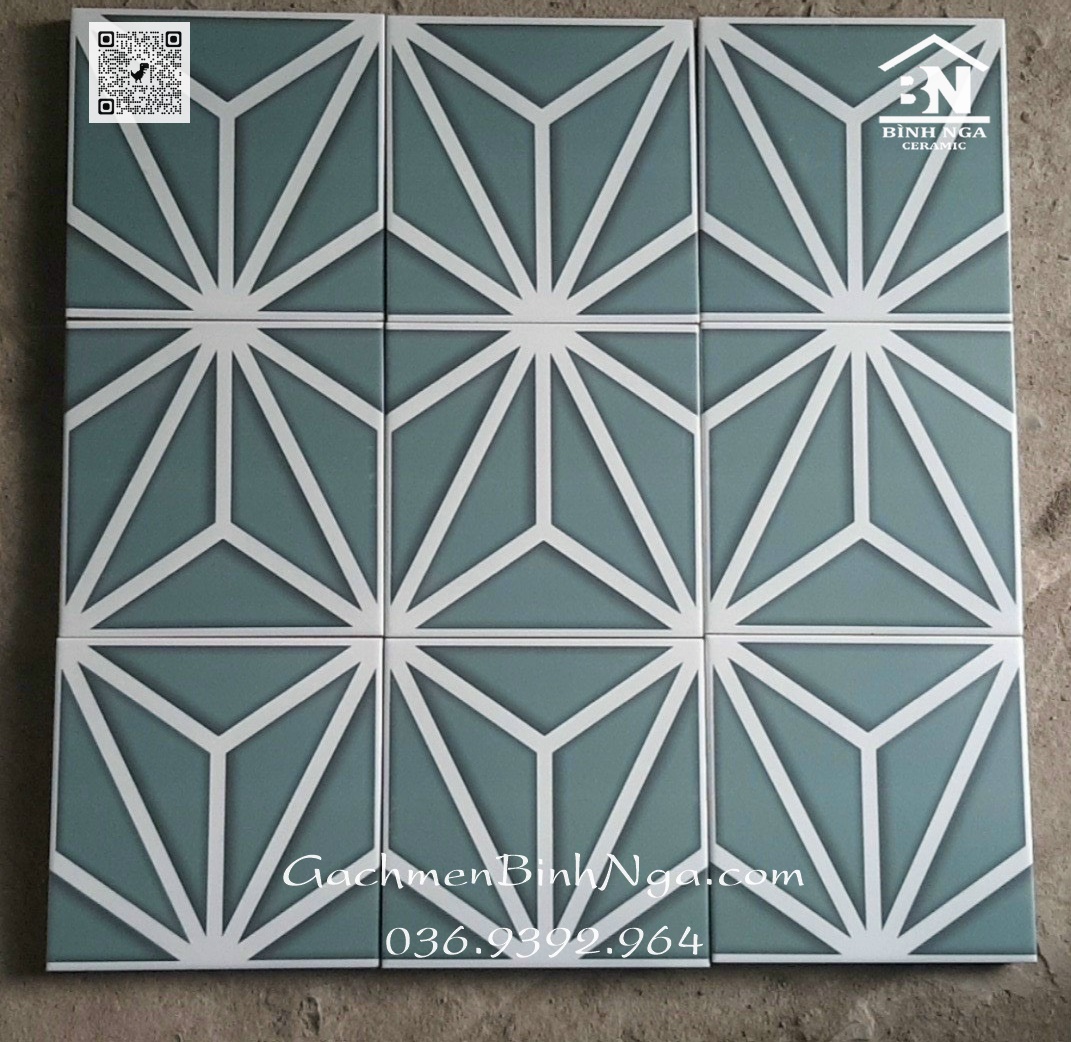 Gạch 20x20 trang trí màu xanh cổ điển