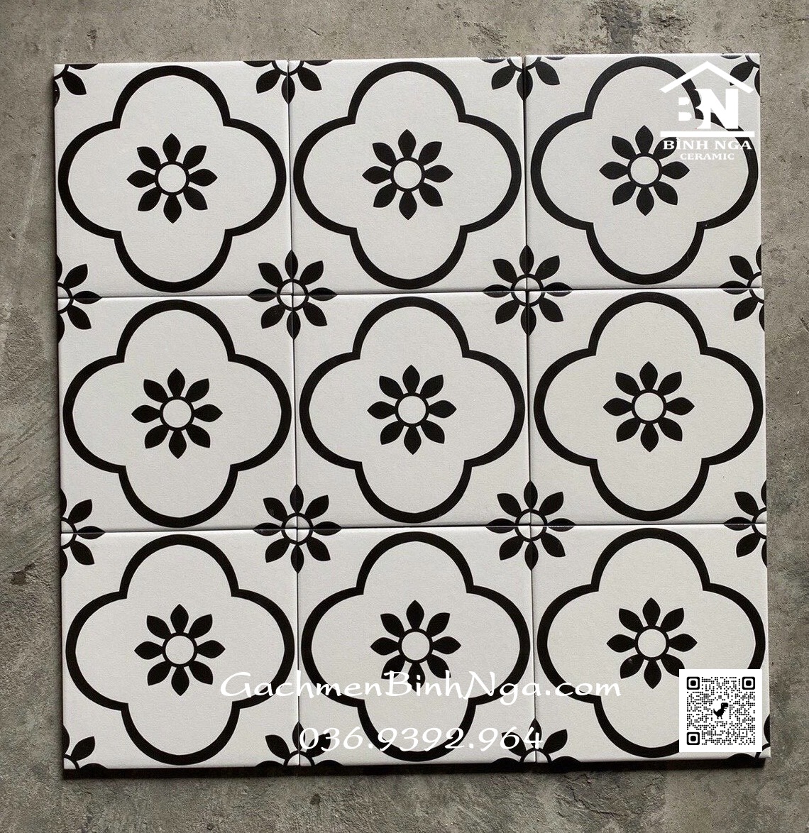 Gạch 20x20 bông trắng đen trang trí DC236