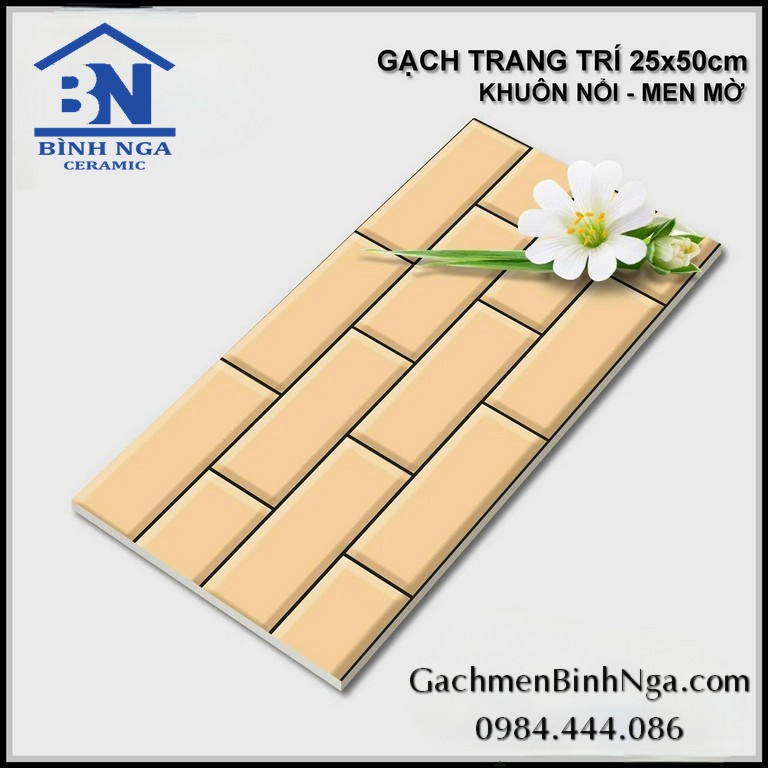 Gạch dán trang trí 25x50 màu vàng ô ghép chữ nhật