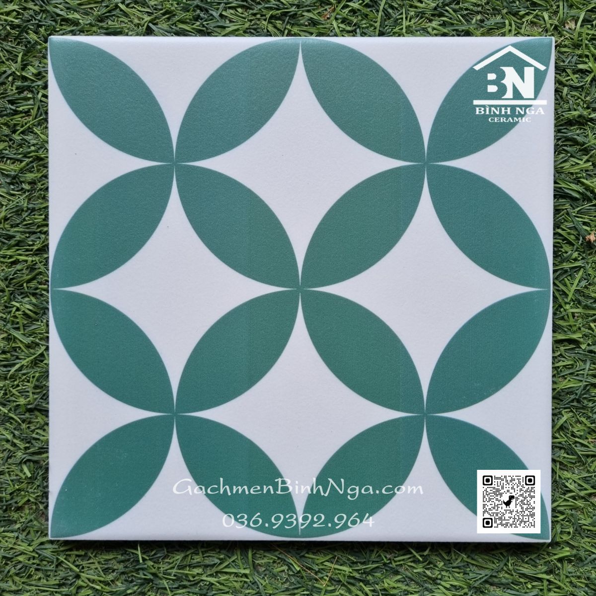 Gạch bông hoa văn đồng tiền 20x20 màu xanh lá