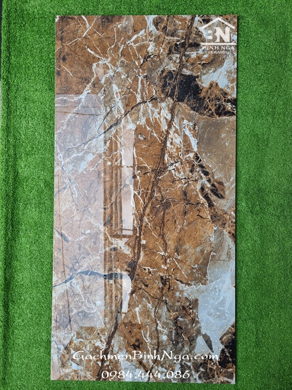 Gạch ốp lát khổ 60x120 bóng kính nâu vân đá